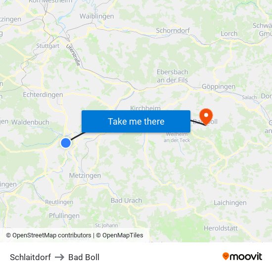 Schlaitdorf to Bad Boll map