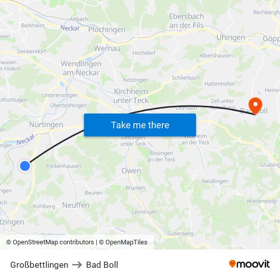 Großbettlingen to Bad Boll map