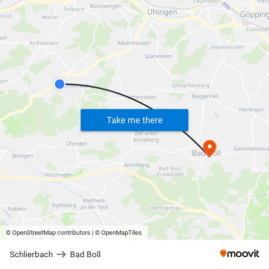 Schlierbach to Bad Boll map