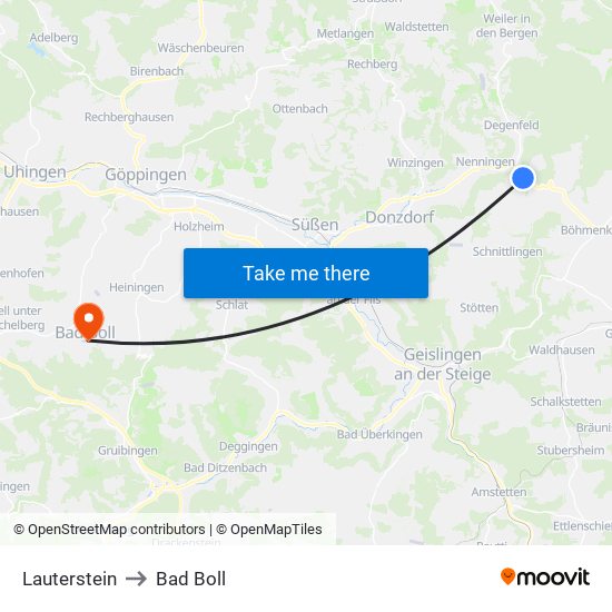 Lauterstein to Bad Boll map