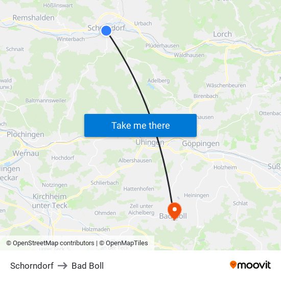 Schorndorf to Bad Boll map