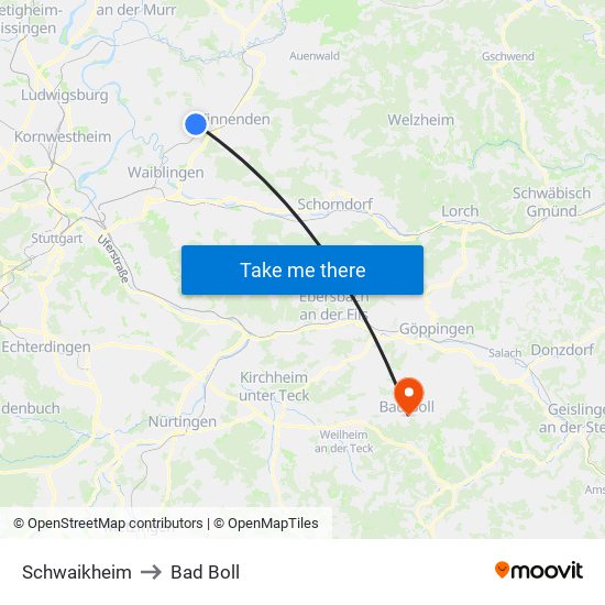 Schwaikheim to Bad Boll map