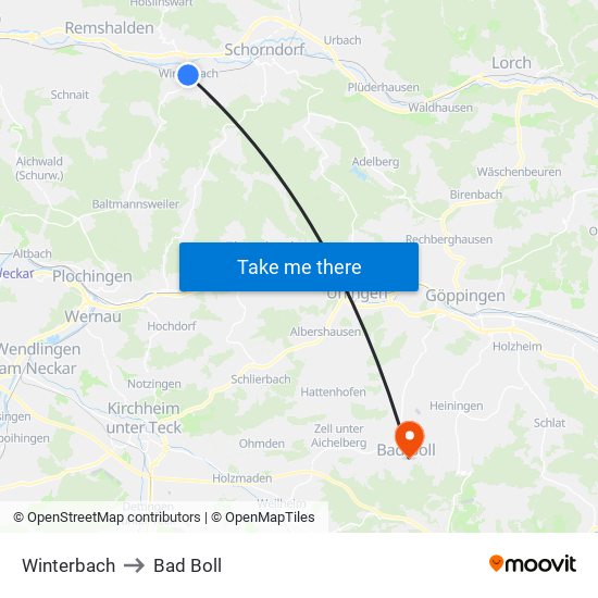 Winterbach to Bad Boll map