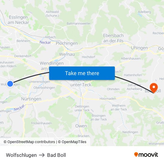 Wolfschlugen to Bad Boll map