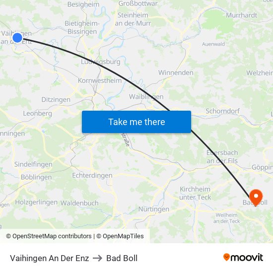 Vaihingen An Der Enz to Bad Boll map