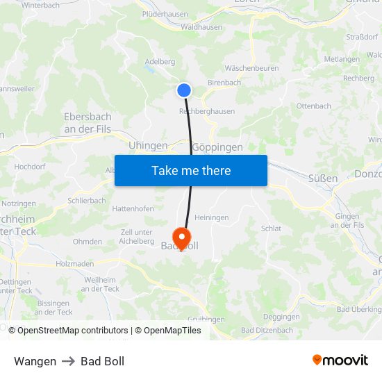 Wangen to Bad Boll map
