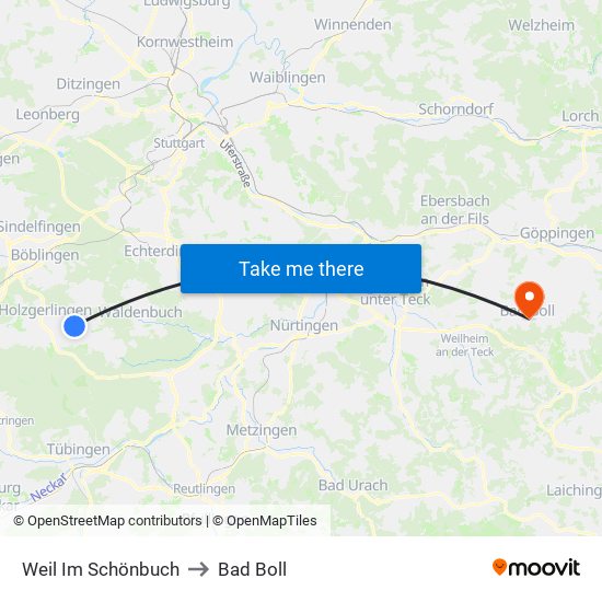 Weil Im Schönbuch to Bad Boll map