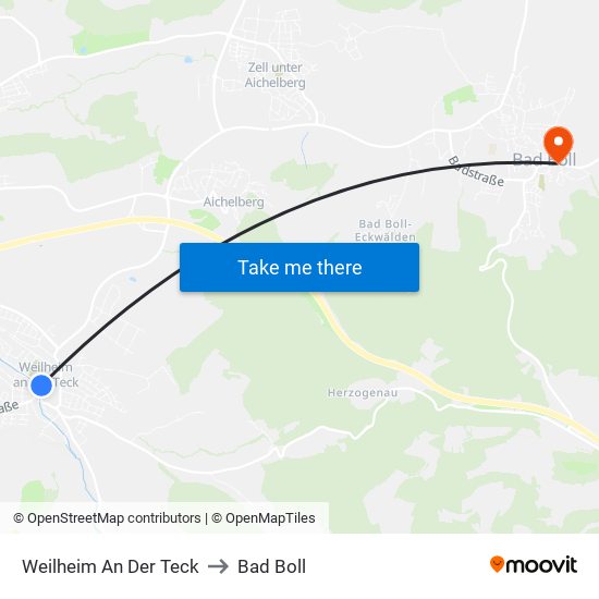 Weilheim An Der Teck to Bad Boll map