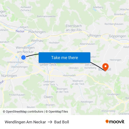 Wendlingen Am Neckar to Bad Boll map