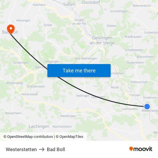 Westerstetten to Bad Boll map