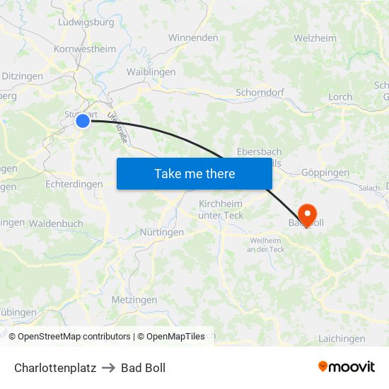 Charlottenplatz to Bad Boll map