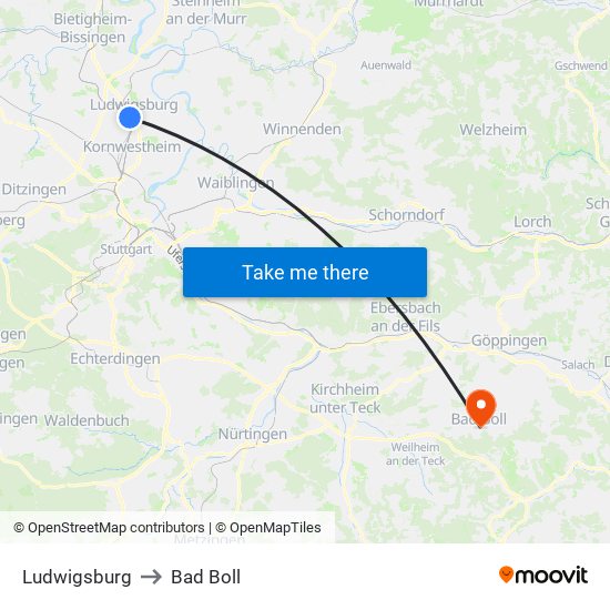 Ludwigsburg to Bad Boll map