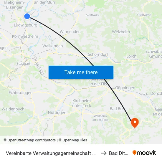 Vereinbarte Verwaltungsgemeinschaft Der Stadt Freiberg am Neckar to Bad Ditzenbach map