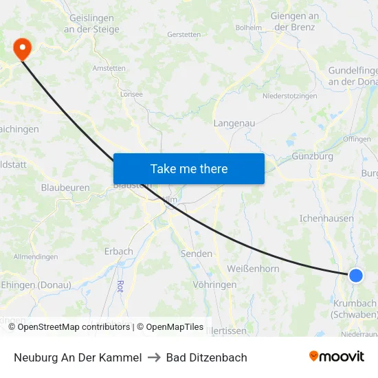 Neuburg An Der Kammel to Bad Ditzenbach map