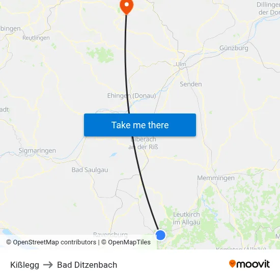 Kißlegg to Bad Ditzenbach map