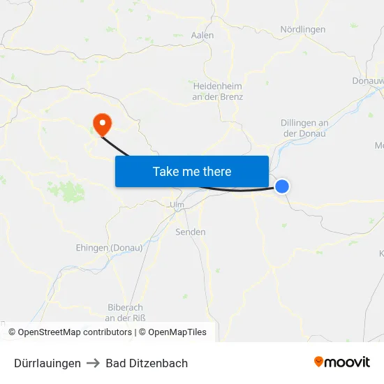 Dürrlauingen to Bad Ditzenbach map