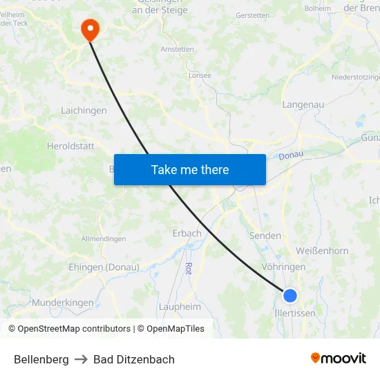 Bellenberg to Bad Ditzenbach map