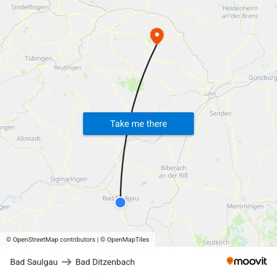 Bad Saulgau to Bad Ditzenbach map