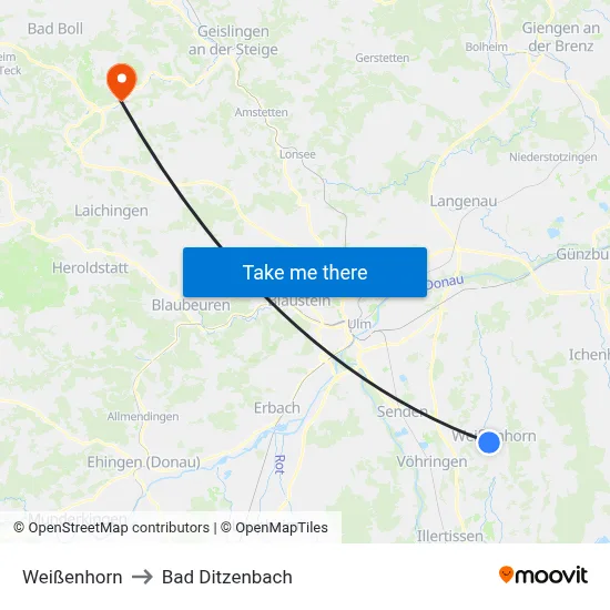 Weißenhorn to Bad Ditzenbach map