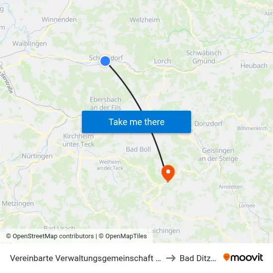 Vereinbarte Verwaltungsgemeinschaft Der Stadt Schorndorf to Bad Ditzenbach map
