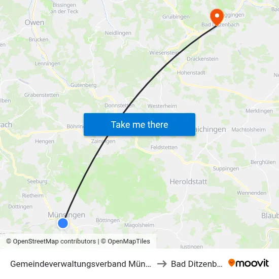 Gemeindeverwaltungsverband Münsingen to Bad Ditzenbach map