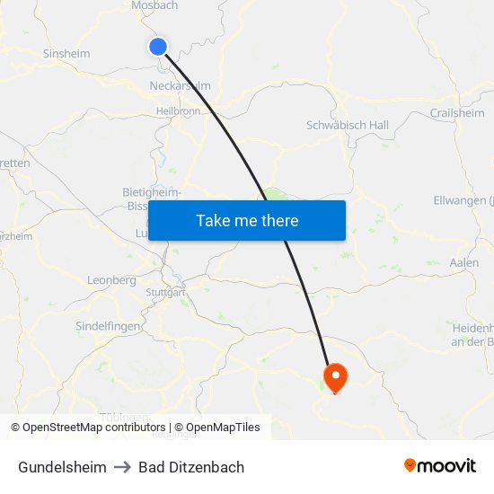 Gundelsheim to Bad Ditzenbach map