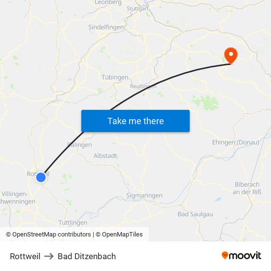 Rottweil to Bad Ditzenbach map