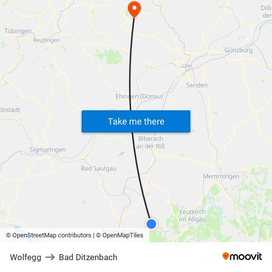 Wolfegg to Bad Ditzenbach map