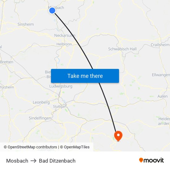 Mosbach to Bad Ditzenbach map