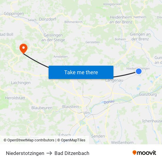 Niederstotzingen to Bad Ditzenbach map