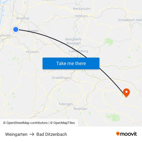 Weingarten to Bad Ditzenbach map