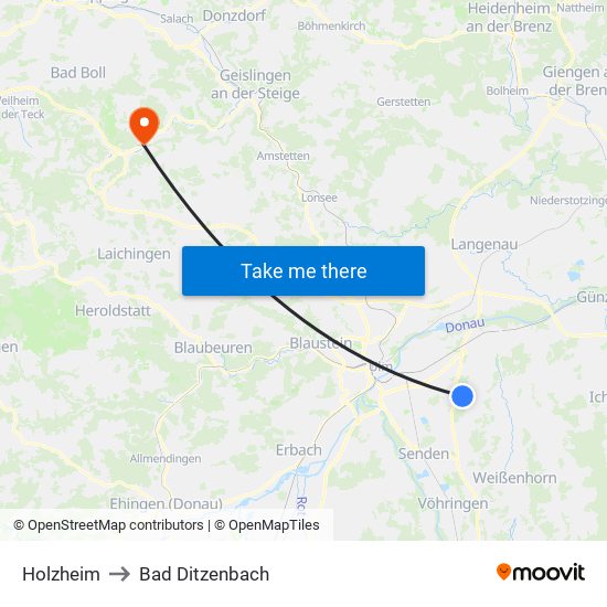 Holzheim to Bad Ditzenbach map