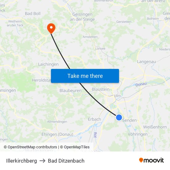 Illerkirchberg to Bad Ditzenbach map