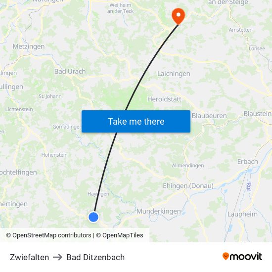 Zwiefalten to Bad Ditzenbach map