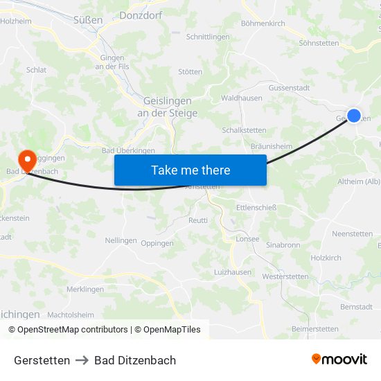 Gerstetten to Bad Ditzenbach map