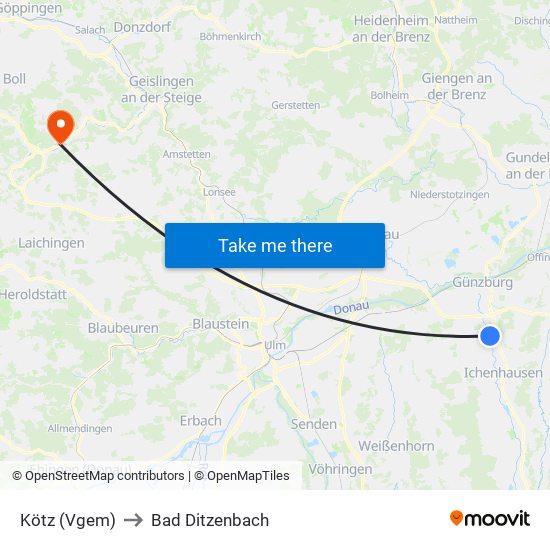 Kötz (Vgem) to Bad Ditzenbach map