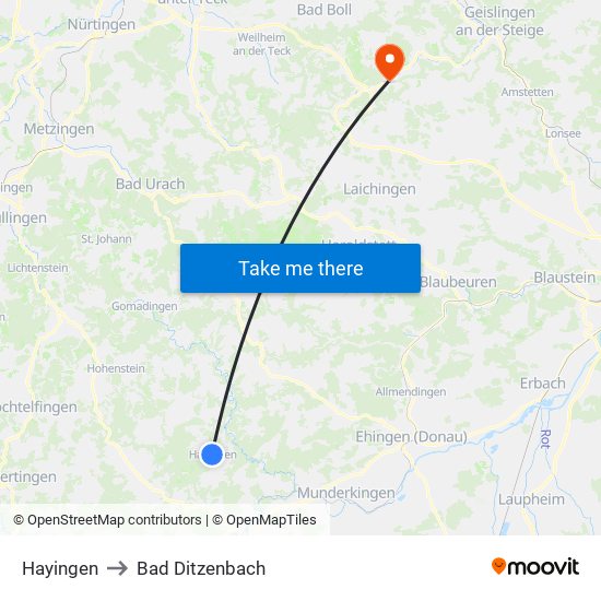 Hayingen to Bad Ditzenbach map