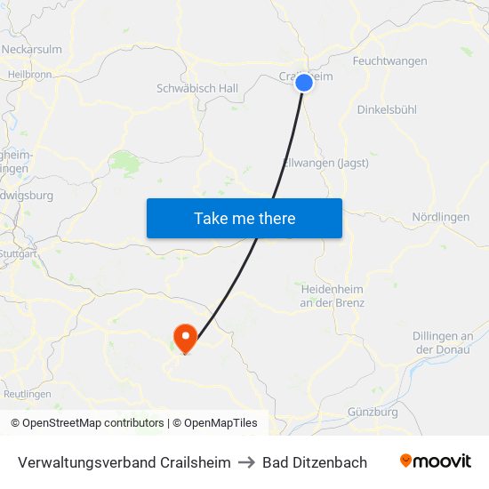 Verwaltungsverband Crailsheim to Bad Ditzenbach map