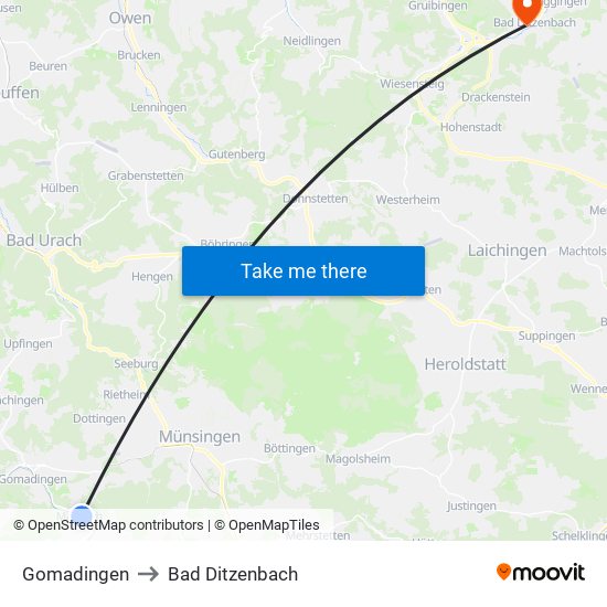 Gomadingen to Bad Ditzenbach map