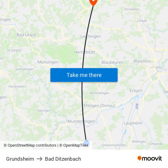 Grundsheim to Bad Ditzenbach map