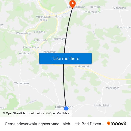 Gemeindeverwaltungsverband Laichinger Alb to Bad Ditzenbach map