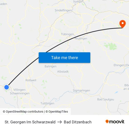 St. Georgen Im Schwarzwald to Bad Ditzenbach map