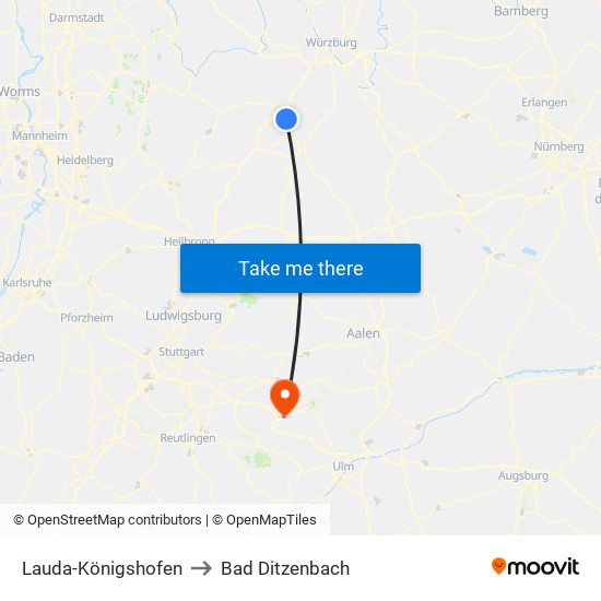 Lauda-Königshofen to Bad Ditzenbach map