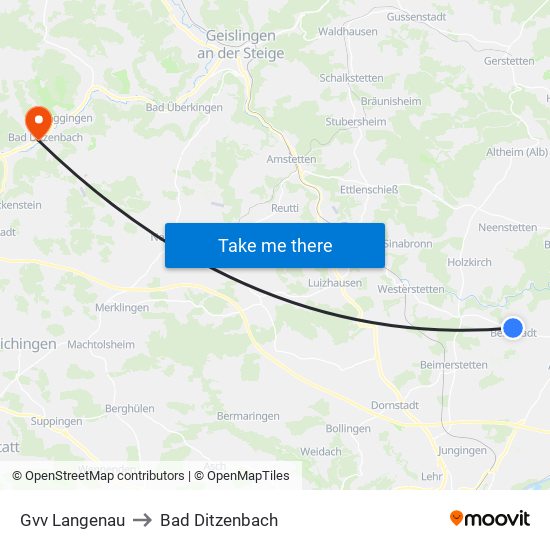 Gvv Langenau to Bad Ditzenbach map