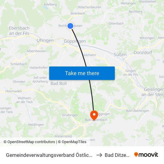 Gemeindeverwaltungsverband Östlicher Schurwald to Bad Ditzenbach map