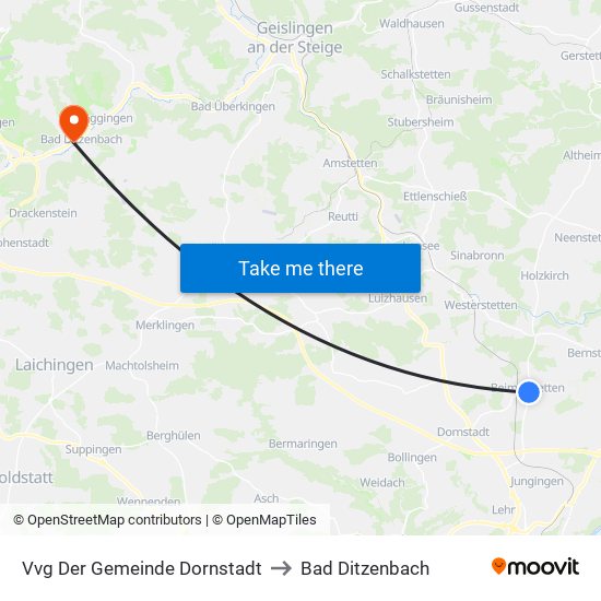 Vvg Der Gemeinde Dornstadt to Bad Ditzenbach map