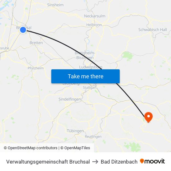 Verwaltungsgemeinschaft Bruchsal to Bad Ditzenbach map