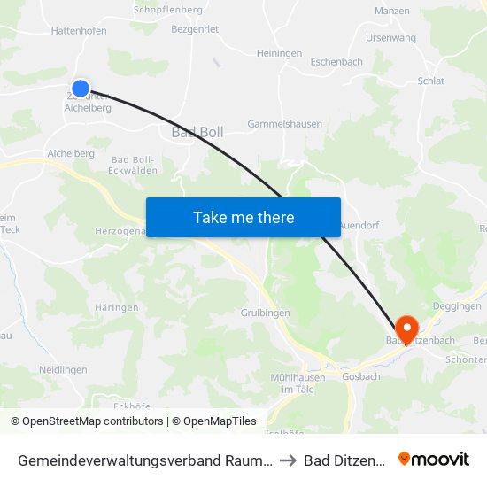 Gemeindeverwaltungsverband Raum Bad Boll to Bad Ditzenbach map