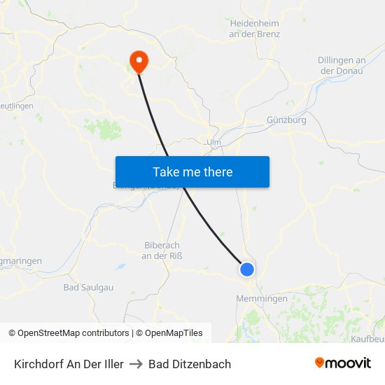 Kirchdorf An Der Iller to Bad Ditzenbach map