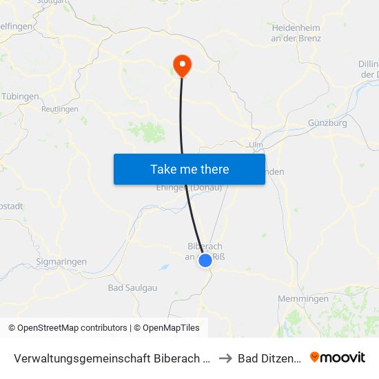 Verwaltungsgemeinschaft Biberach An Der Riß to Bad Ditzenbach map